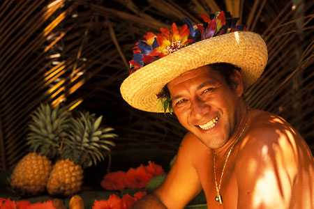 Woman in straw hat, Tahiti